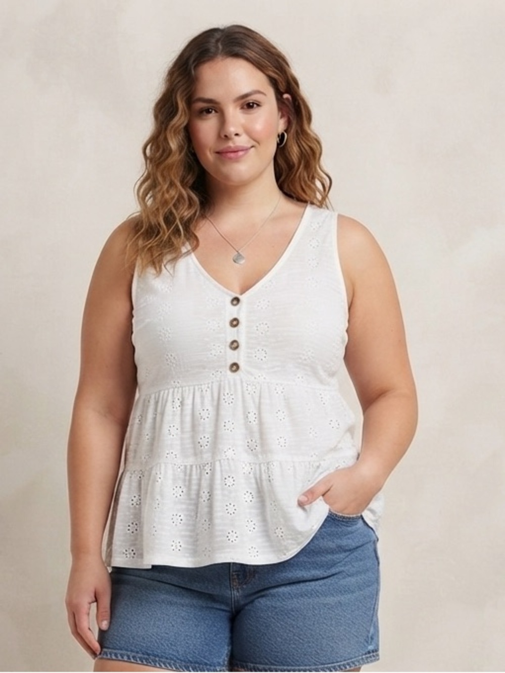 Torrid Eyelet Shirred Hem Babydoll Tank